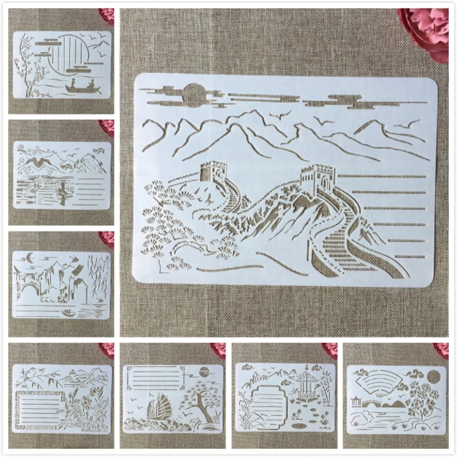 Plantillas reutilizables, 8 unidades, 29 cm, tamaño A4, plantillas de pared chinas para pintar, manualidades, plantillas para pintar sobre madera, decoración del hogar
