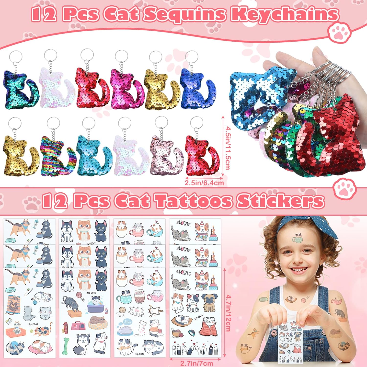 SNLN Cat Party Favors Birthday Supplies for Girls Sequin Headband Squishy Toy Keychain Tattoo Sticker Stamper Slap Bracelet Cat Sticker Goodie Bag Stuffer Kids Cat Birthday Party Supplies Decorations
