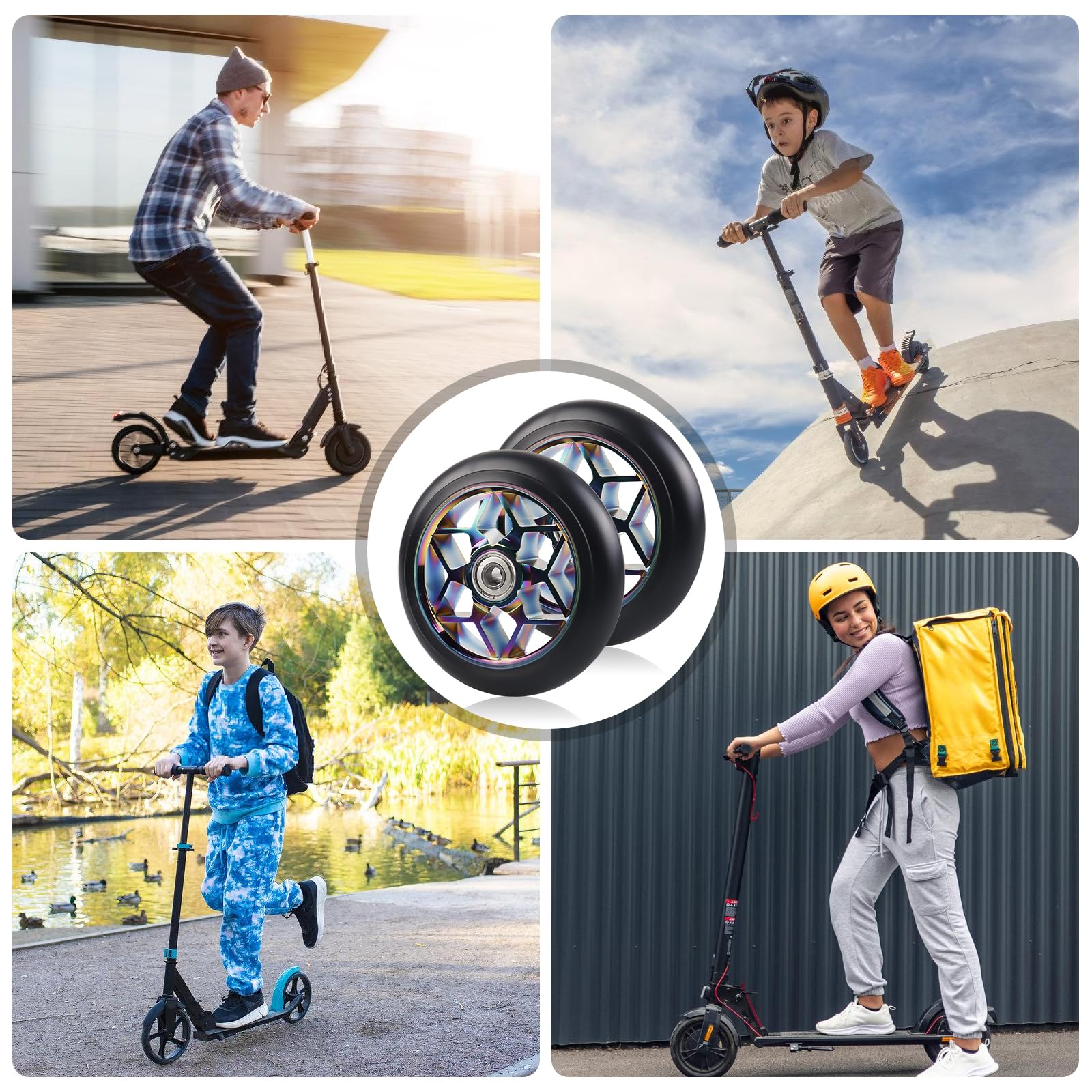 2 pezzi ruote per monopattino stunt da 110 mm, ruote di ricambio colorate 88A con cuscinetti ABEC-9 e nucleo a raggi in alluminio, compatibili con tutti i tipi di monopattini
