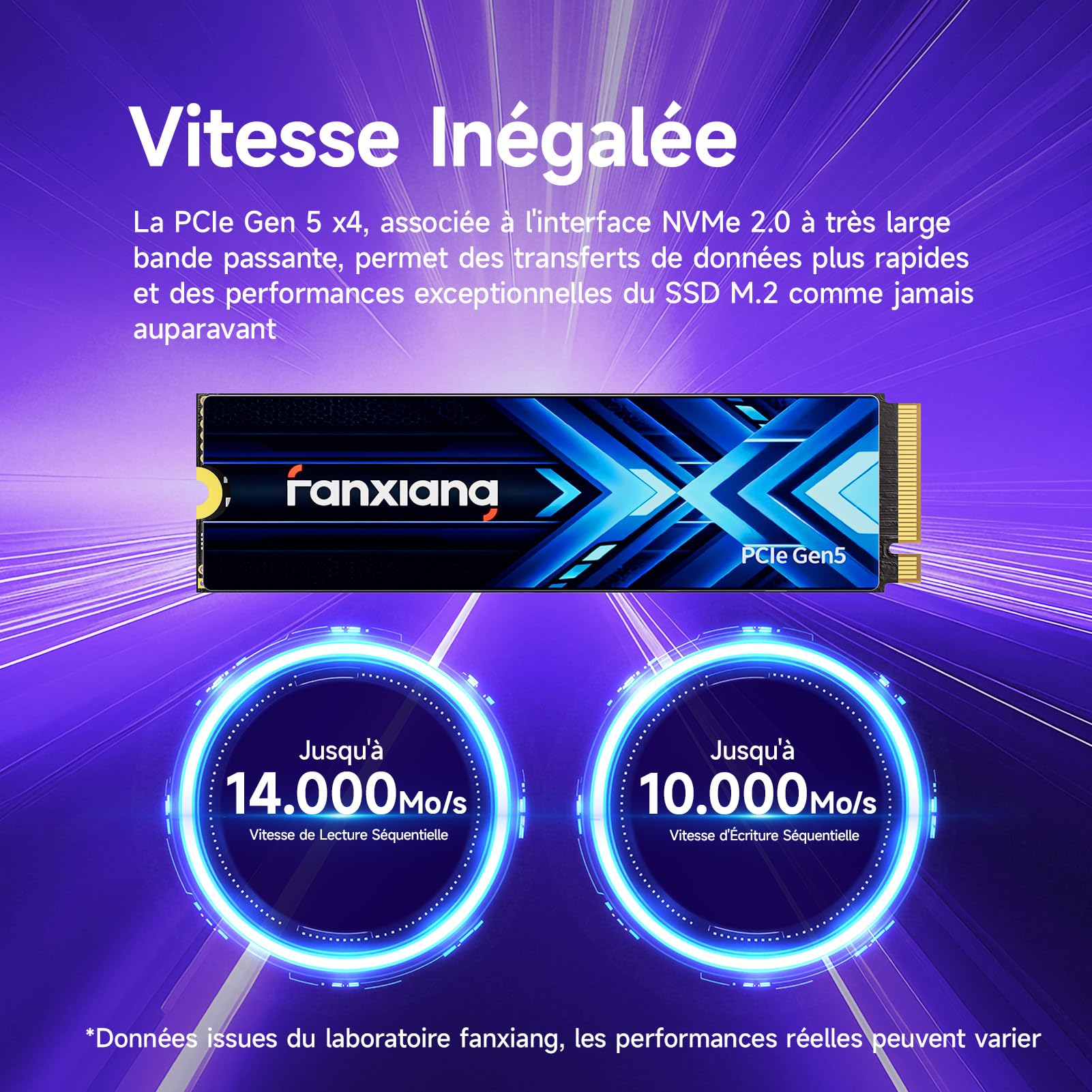 fanxiang SSD NVMe 2To S910 Pro - Pice 5.0X4 Jusqu'à 14000 Mo/s en Lecture et 10000 Mo/s en Écriture - SSD Interne NVMe M.2 2280 3D NAND Compatible avec PS5 Ordinateur Portable et de Bureau