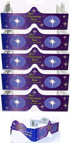 Gafas de Navidad 3D, paquete de 5, convierte las luces navideñas en imágenes mágicas. Ve las estrellas para una divertida experiencia navideña.