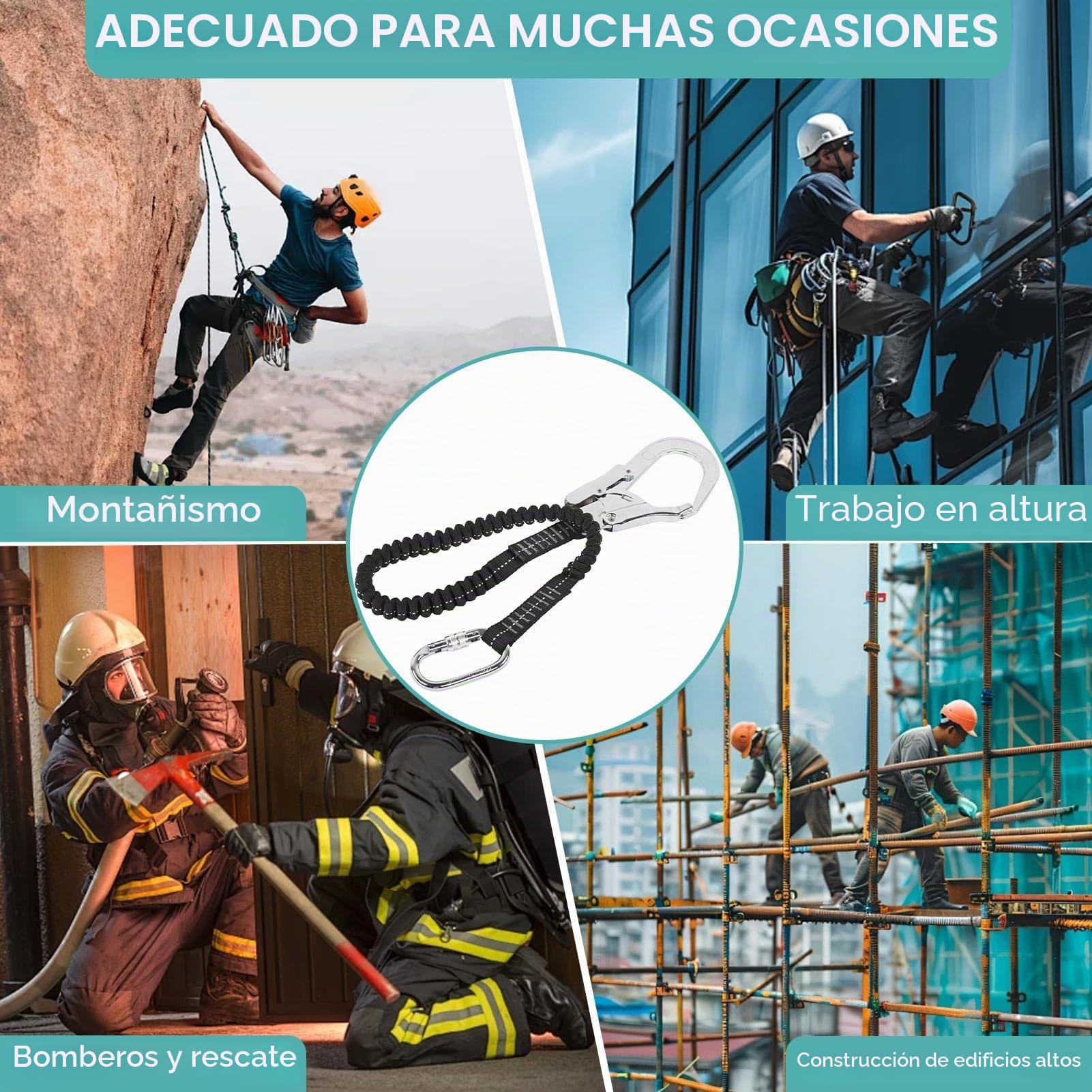 Cordón de seguridad con gancho a presión de 25 KN, correa de seguridad resistente, protección contra caídas, absorción de golpes, elástica, retráctil, arnés de correa de árbol de escalada