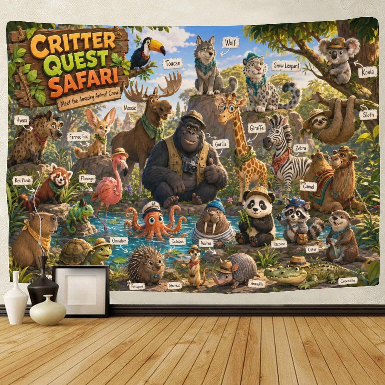 ASDFGHJKLZA Fun Wildlife Theme Guide Wall Art Decor 3D Print Wall Tapestry Animal Tapestries Home Decoration Curtain Bedroom Dorm 150cmx200cm