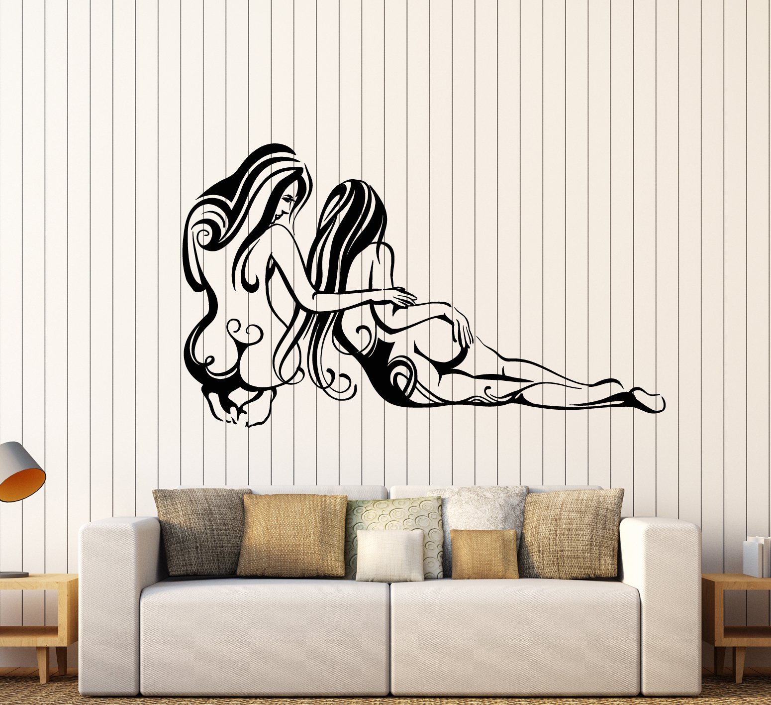 Vinyl Wall Decal Sexy Women Abstract Naked Back Girls Stickers Large Decor (1954ig) Black