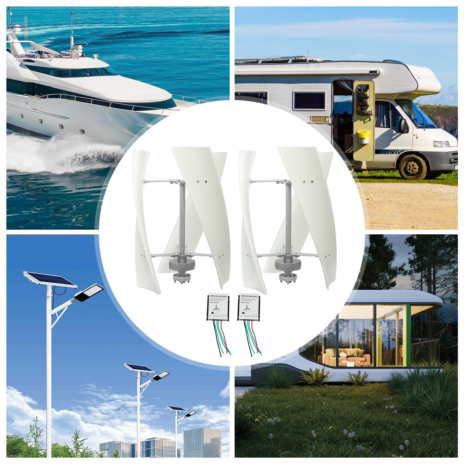 Vertikale Windturbine 100W 12V Weiß - Leiser Windgenerator mit Permanentmagnet-Lagergenerator für Haus Boot Wohnmobil, Startwindgeschwindigkeit 2,5 m/s