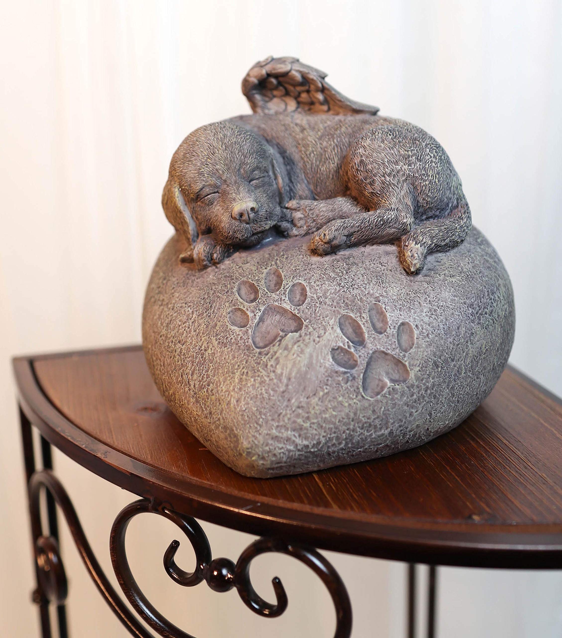 Ebros Heavenly Winged Angel Labrador Puppy Sleeping On Heart Shaped Stone with Dog Paw Prints Cremation Urn 30 Cu in Pet Memorial Resin Statue All Dogs Go to Heaven Inspirational Figurine