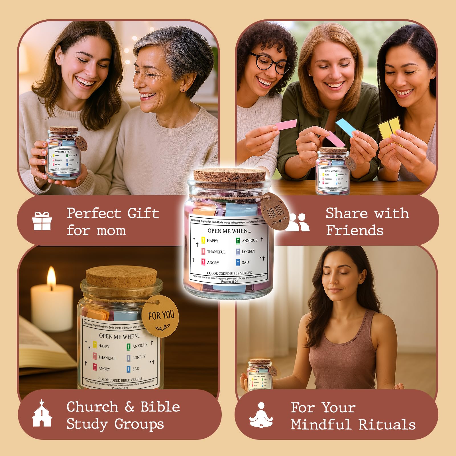 Craft Your Lab Bible Verse Jar - Mindfullness Christian Gifts for Men & Women, Gift Idea for Birthdays, Graduations, Baptisms, Mothers Day, Fathers Day (Gift Ready with Bookmark & Ribbon) - Image 5