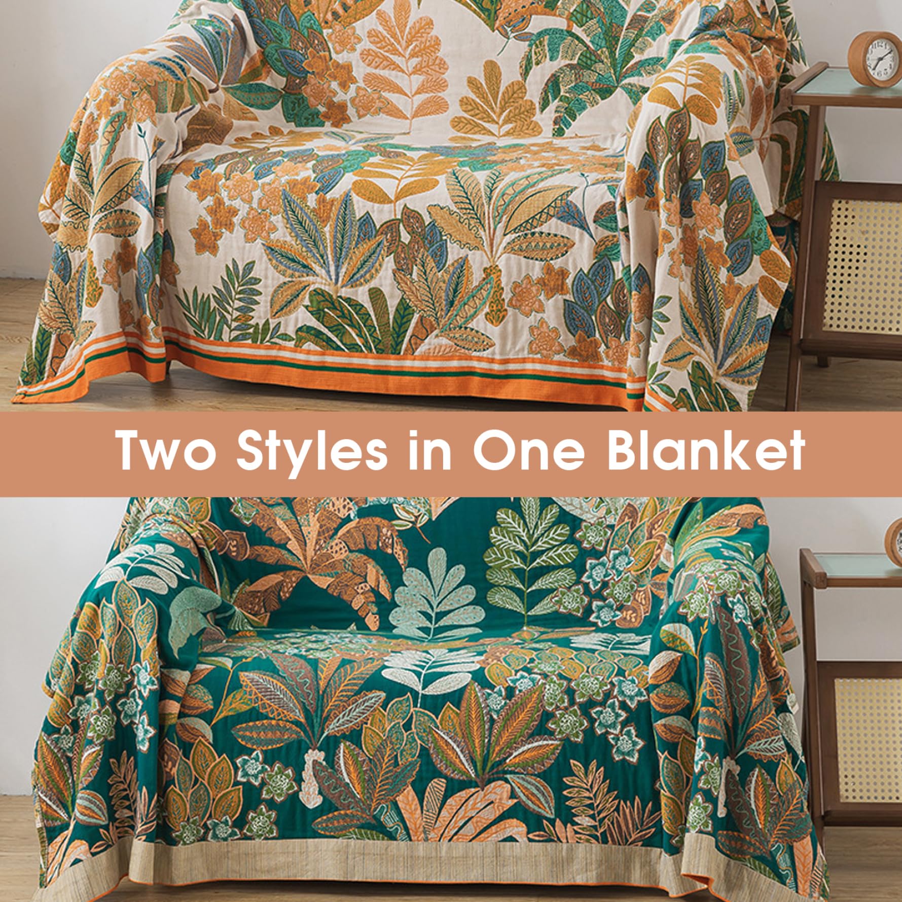 Coperta Boho per divano divano letto 79x91 pollici Coperta in cotone Trapunta Boho floreale botanica - Decorativa