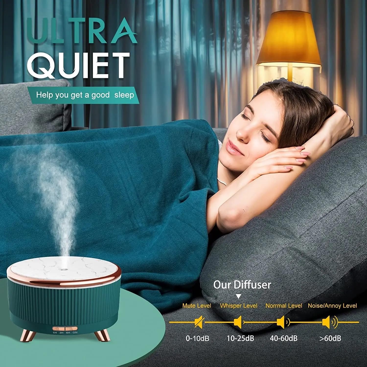 X CLICK Diffuser voor etherische oliën en luchtbevochtiger, luchtreiniger, 2 -in-1, zeer stil, 25 dB, elimineert allergie, pollen, mijten, geur, CADR, 45 m², 500 ml reservoir met timer (wit