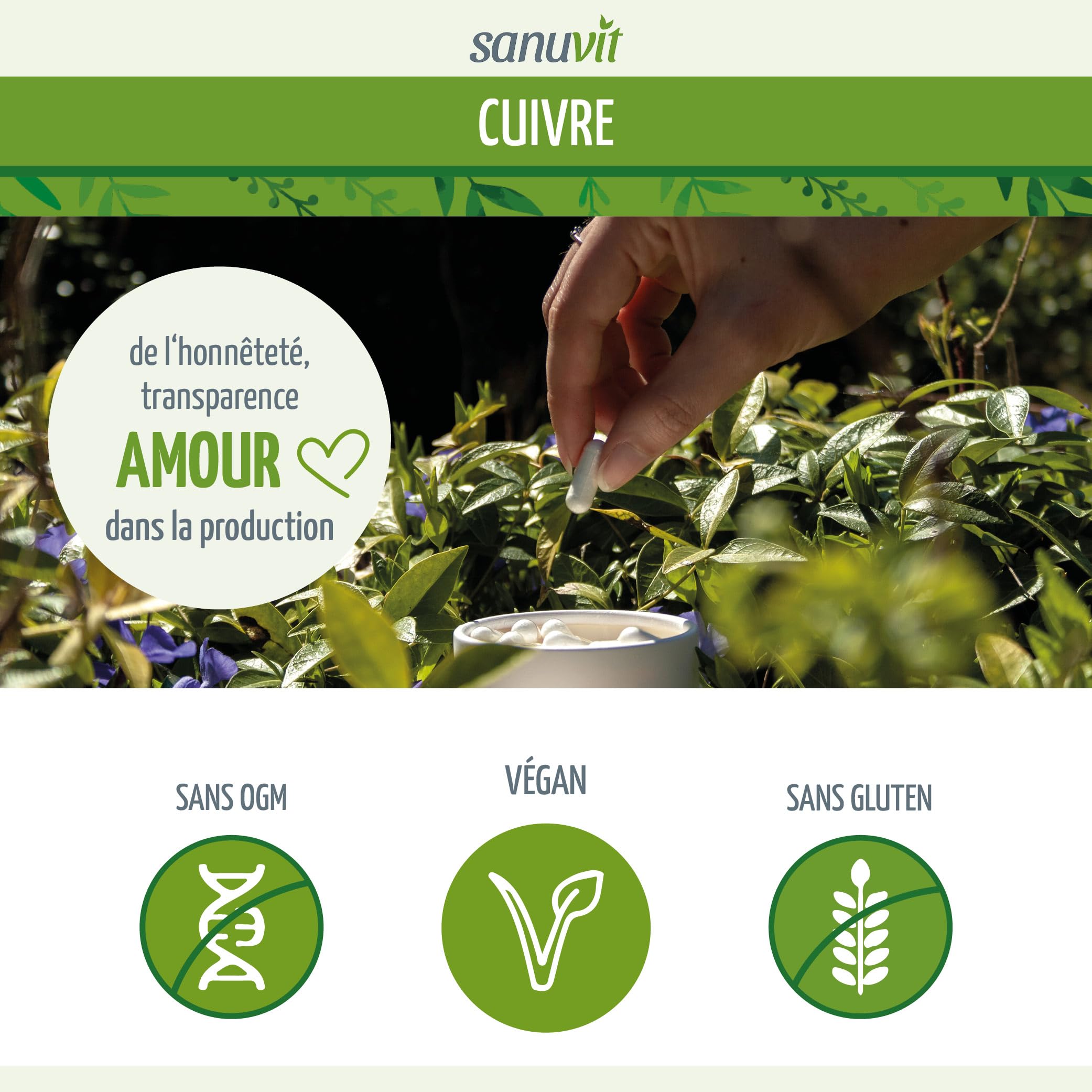 Sanuvit® - Cuivre 3 mg | 180 gélules | Haute biodisponibilité | Citrate de cuivre à haute dose avec 3 mg de cuivre de haute qualité par capsule | Végétalien