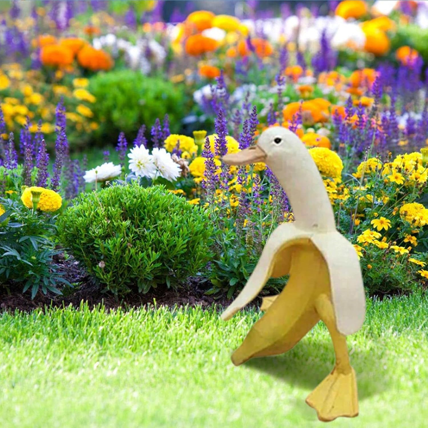 Bananenente Skulptur – Witzige Gartenfigur Aus Kunstharz Für Draußen