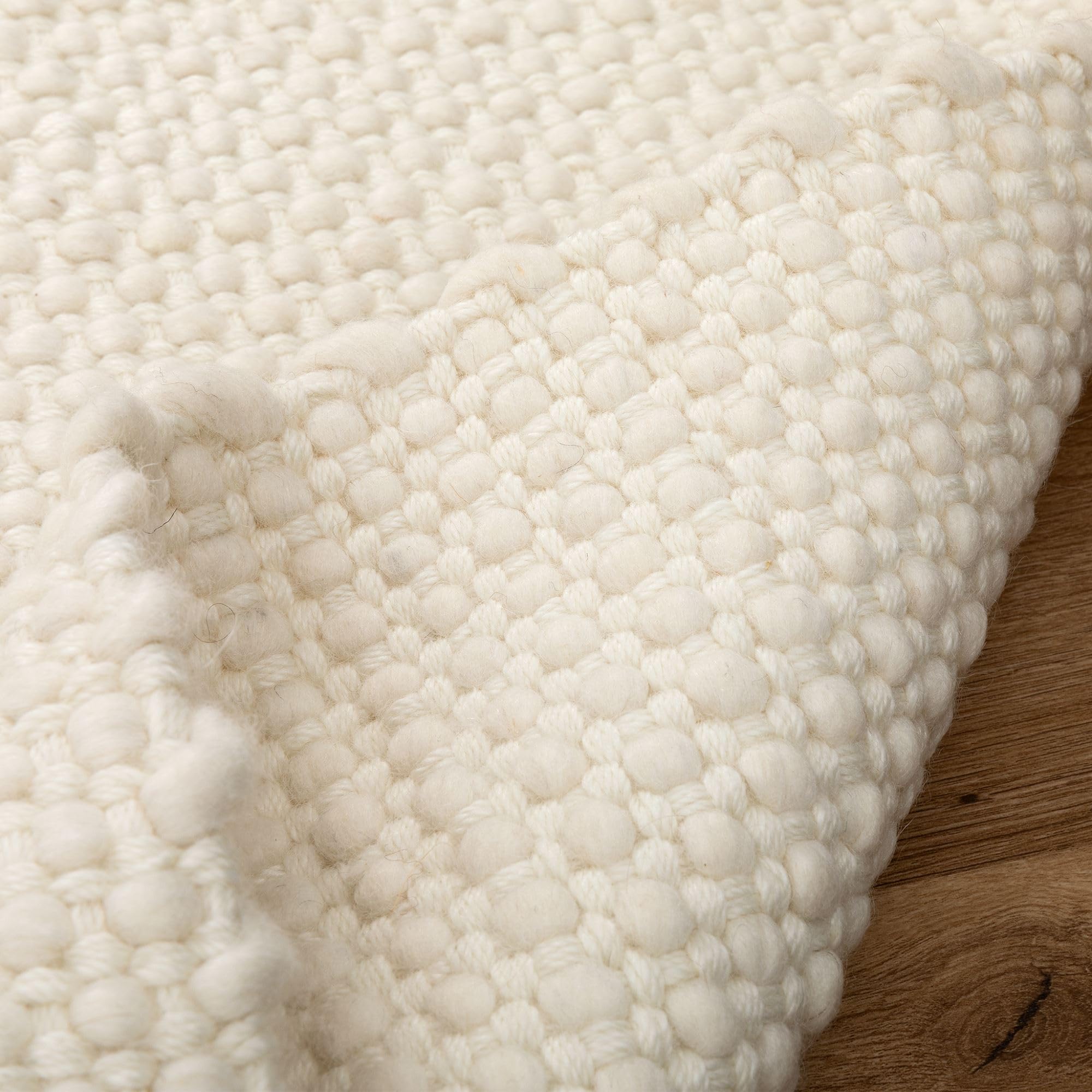 Steffensmeier Handweb Teppich Alois | 75% Neuseelandwolle Fransen | edel und langlebig | Creme, Größe: 250x350 cm