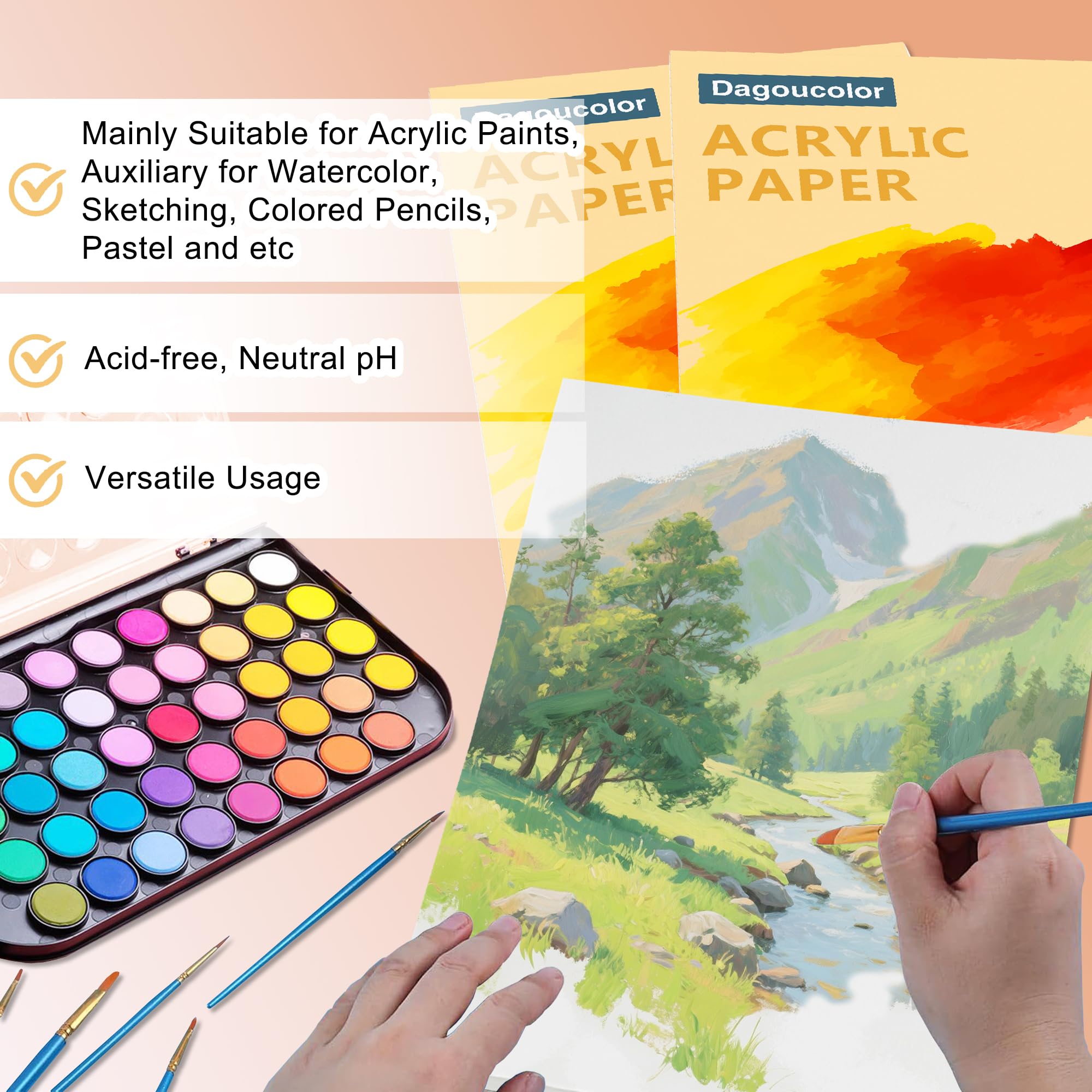 DagouColor Papier Akrylowy Malowania, 2 Pack, A3 Blok do Rysowania do Farby Akrylowej, 360 g/m² i Bez Kwasów, 15 Arkuszy Białego Papieru, Książka do Pracy Artystycznej Dla Artystów, Dorosłych