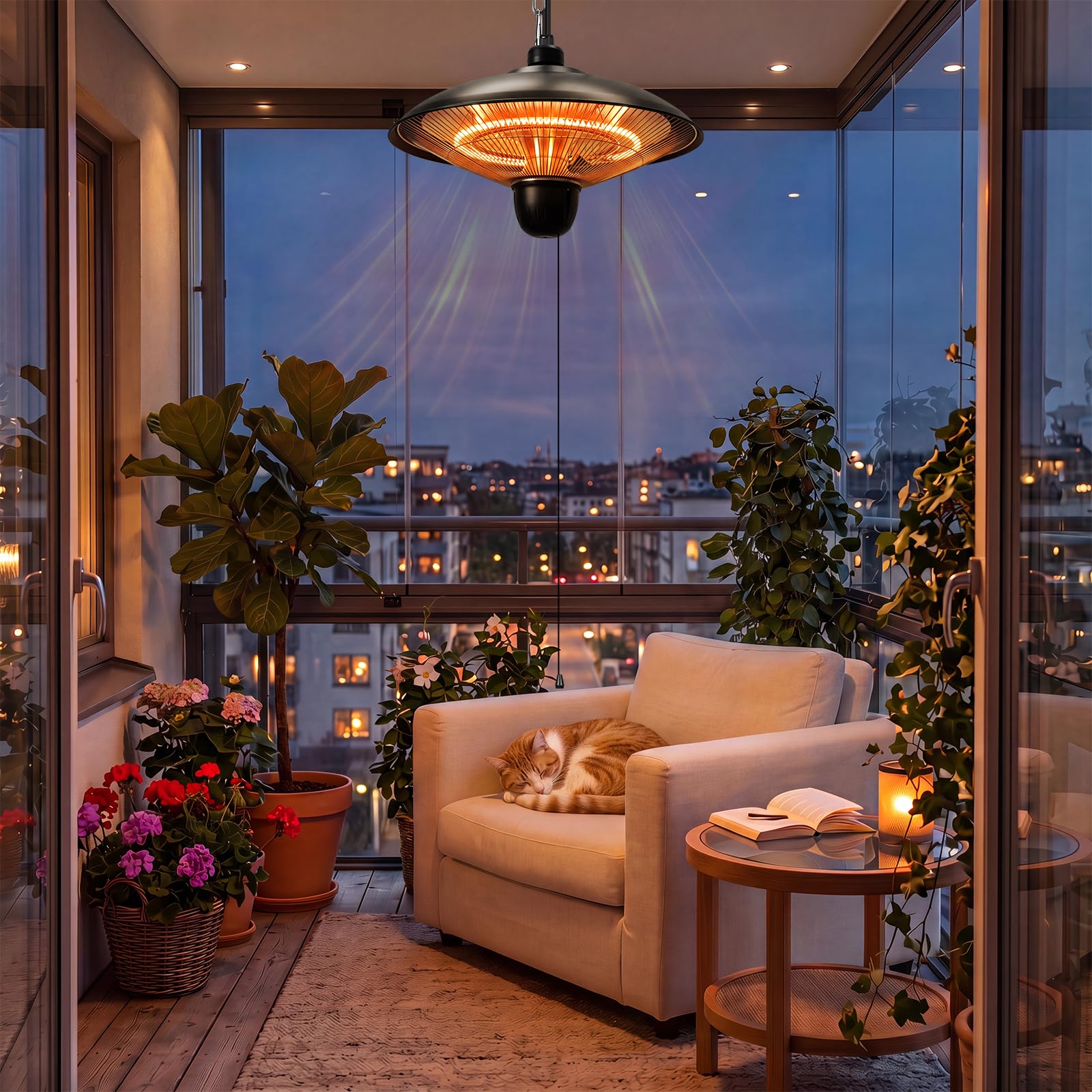 Stufa da esterni da 1800 W, per terrazza, sospesa, colore nero | Stufa elettrica da terrazza sospesa con 3 livelli di potenza, per terrazze, balconi e ambienti esterni coperti