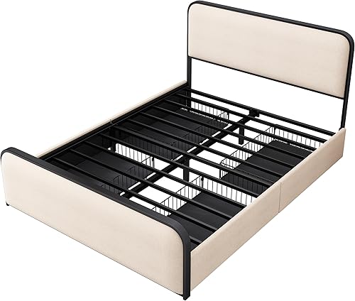 Miniatura 157 de SOFTSEA Cama de plataforma tapizada tamaño Queen con cajón de almacenamiento, marco de cama tapizado con cabecera con respaldo de alas, soporte de