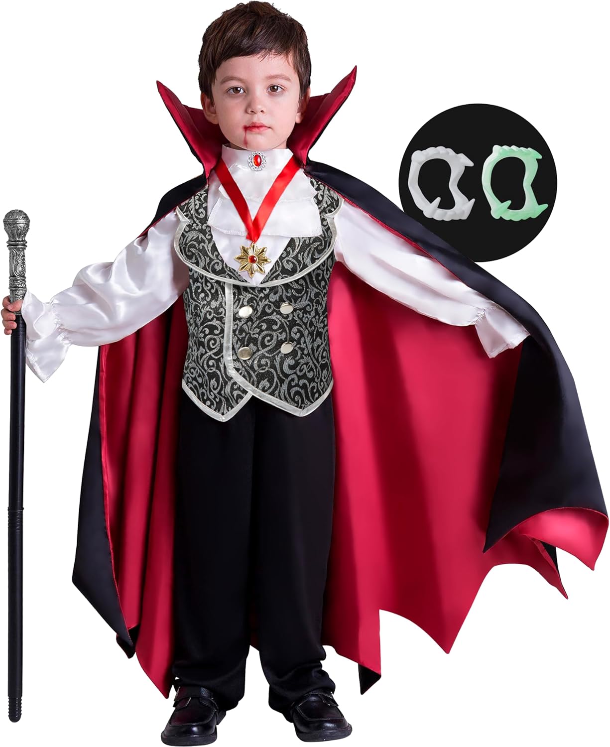 (Incomplete)Spooktacular Creations Halloween Gothic Vampire Costume Kids, Deluxe Halloween Vampire Costumes for Dress Up, Role Play Grey Small