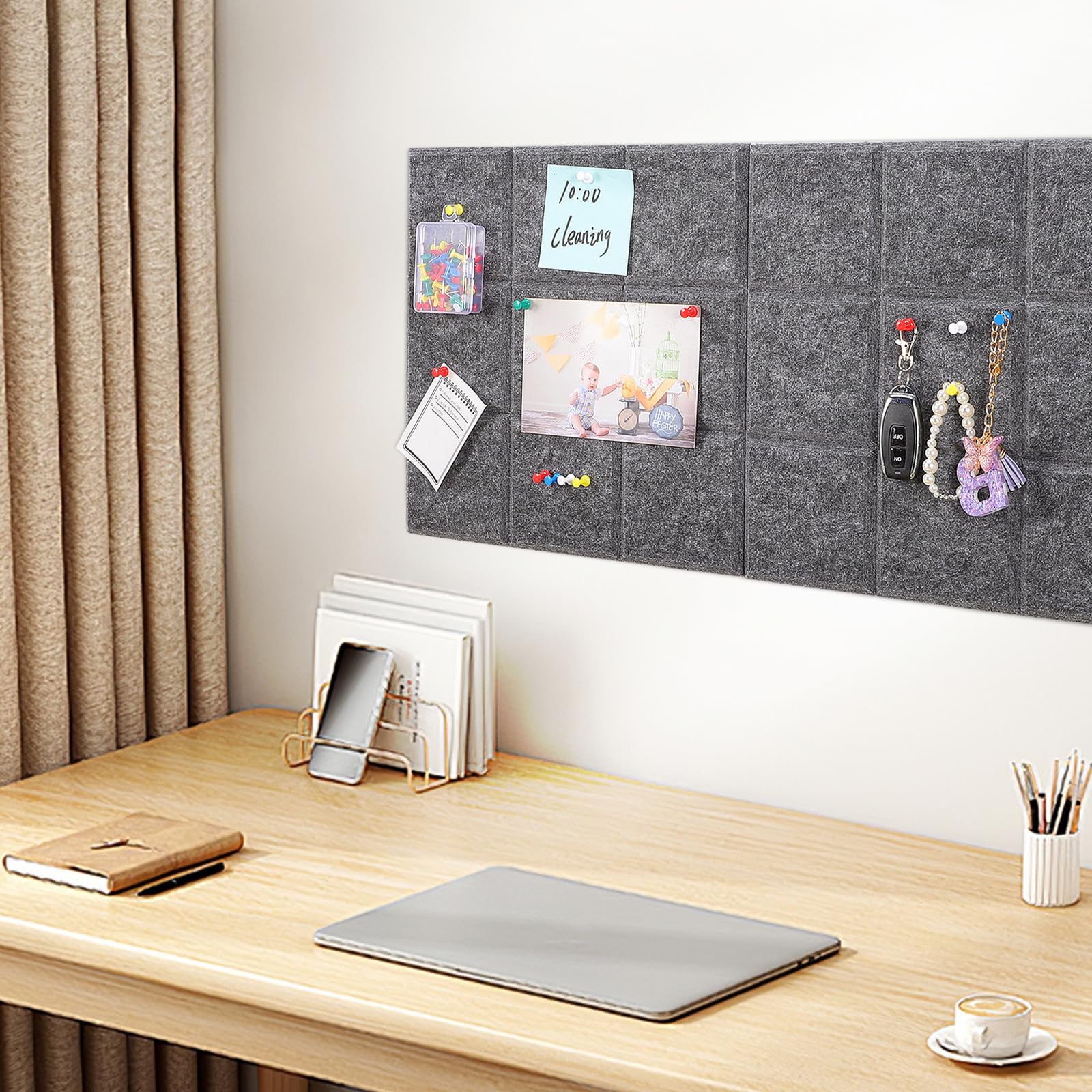 8 Piezas Tablón de Anuncios de Fieltro Autoadhesivo 30x30cm