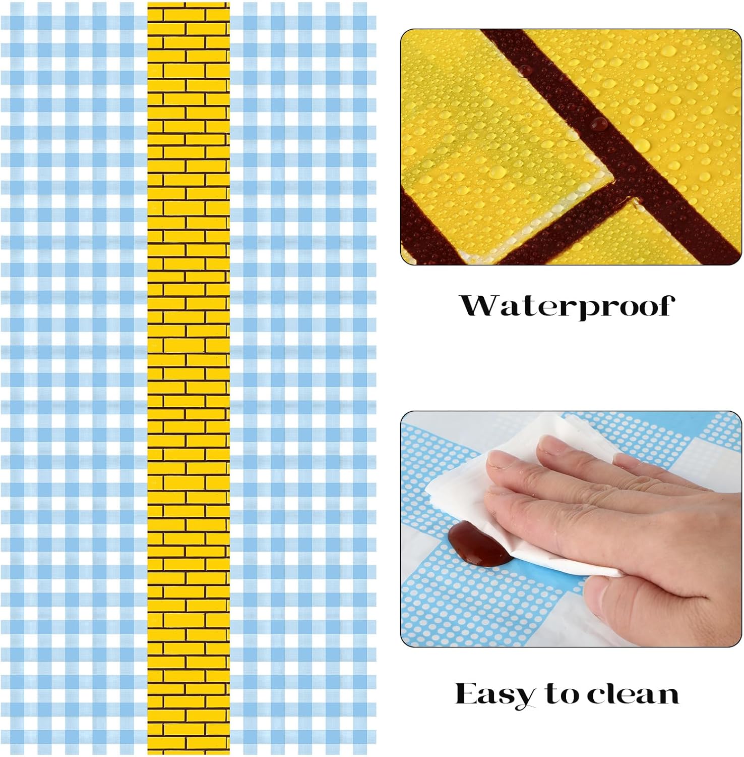 Fanfanwin Yellow Brick Runner Tablecloth 54 x 108 Inch Brick Wall Backdrop Waterproof Rectangle Disposable Cover, Princess Decorations Party Supplies for Halloween Cosplay Party(Blue,6 Pcs)