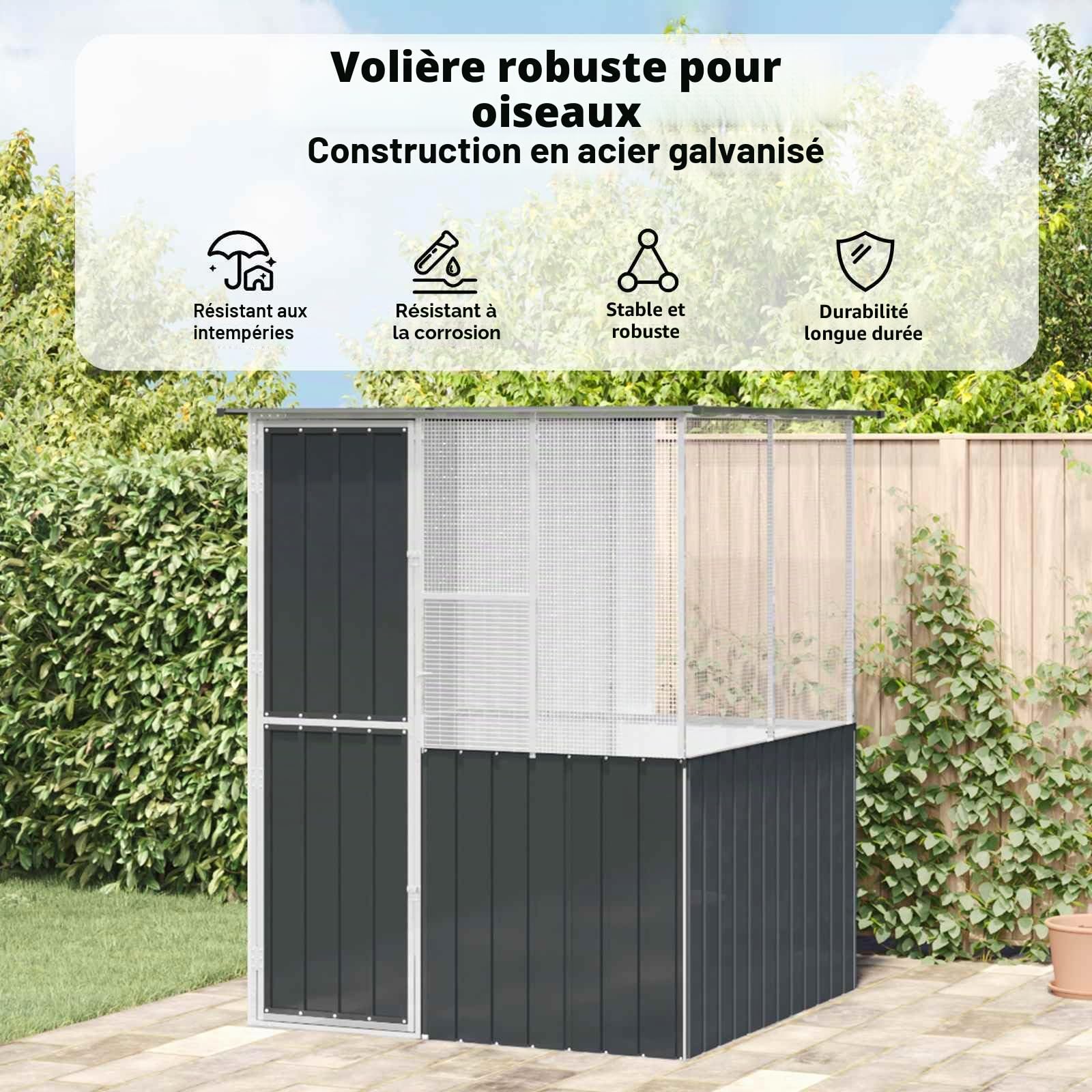 vidaXL Cage pour Oiseaux Anthracite 165 x 165 x 200 cm Acier galvanisé