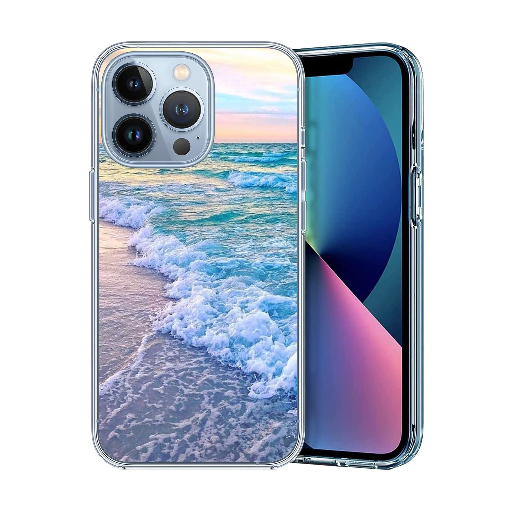 HANLINZHIYA Compatible with iPhone 11 Case, Aesthetic Beach Wave Sunset Glow Clear Case Soft TPU Full Body Protection Cover Case Gift for Women Men