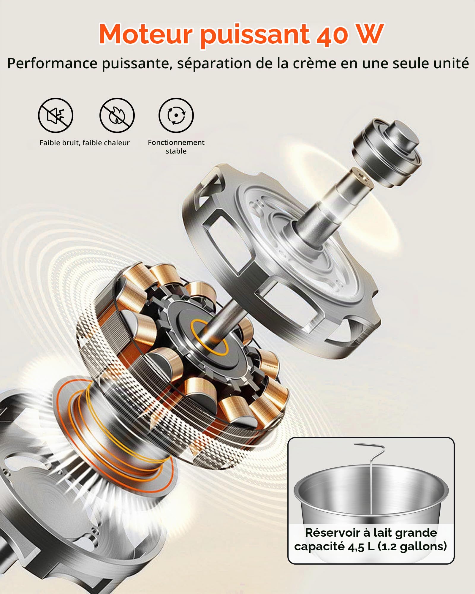 VEVOR Écrémeuse Électrique 60 L/h, Centrifugeuse à Lait 40 W 10 500 tr/min, pour Crème Écrémée et Séparée Lait de Chèvre et de Vache Ferme, Séparateur Centrifuge de Crème en Inox 304, Bol de 4,5 L