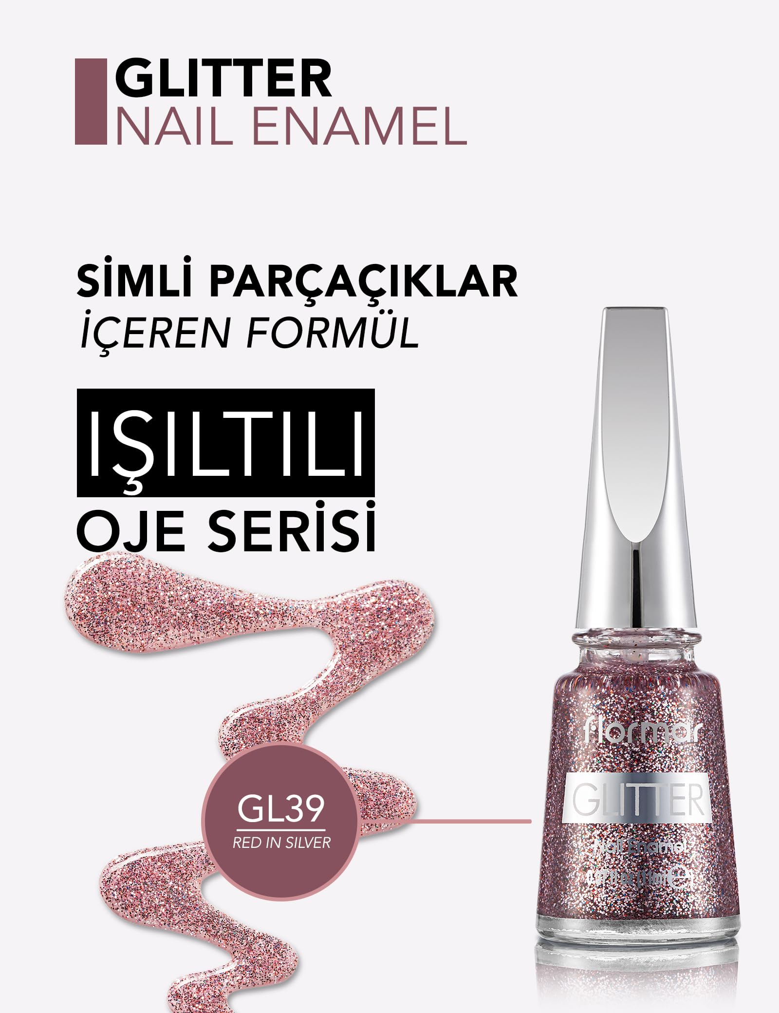 Oje - Glitter Nail Enamel FGL39 Red in Silver 34000006-FGL39 One Size