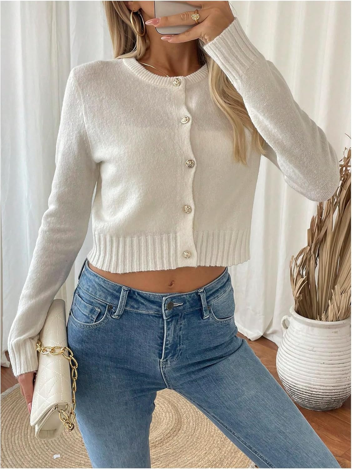 GORGLITTER Women's Lightweight Cropped Cardigans Button Up Long Sleeve Knit Sweater Dressy Fall Fashion 2025 - Image 4