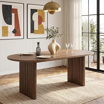 Merax Extendable Dining Table 140/200 x 90 cm Simple Oval Table for 6-8 People with Rounded Corners Thickened Table Top for Living Room Dining Room Kitchen Office Garden Walnut