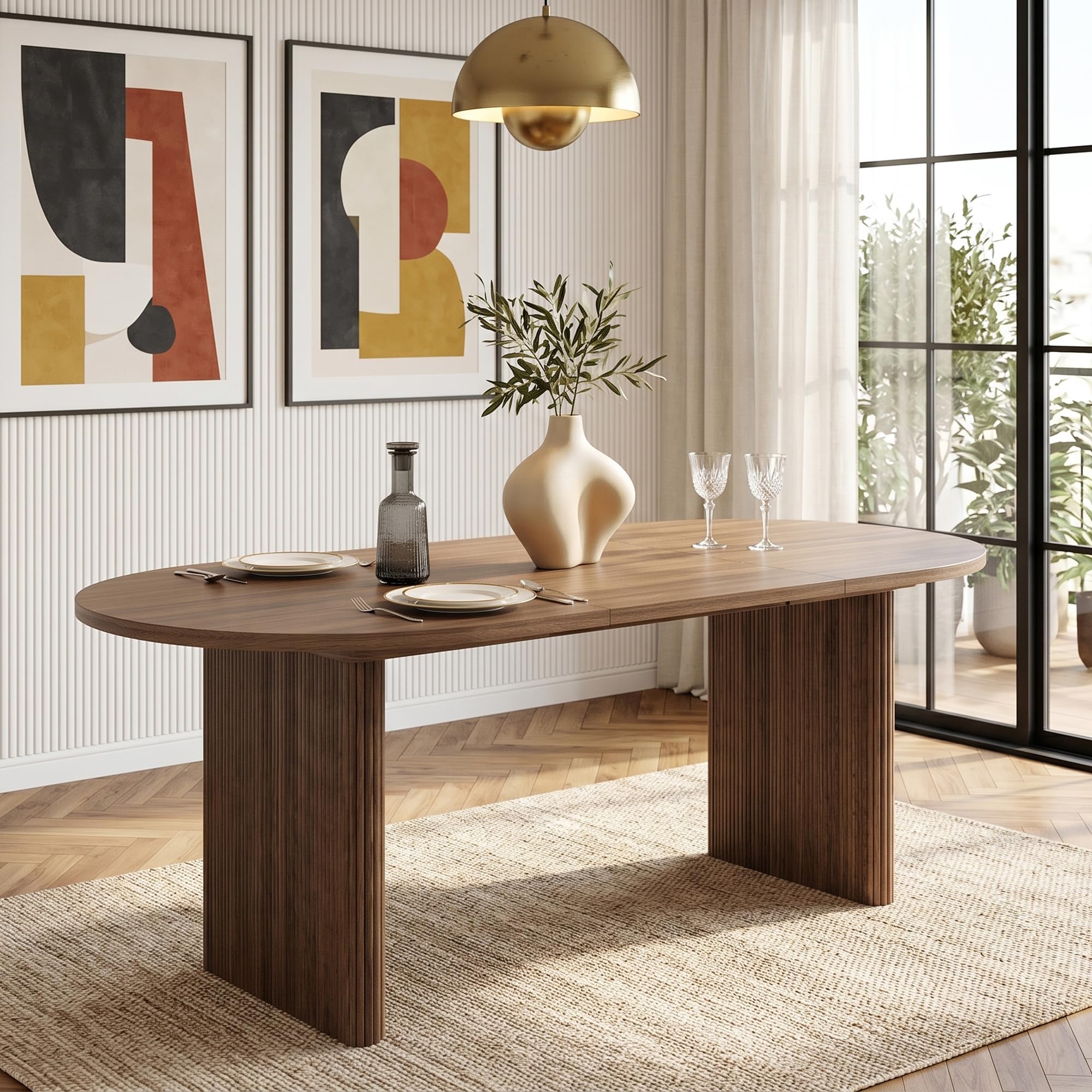 Tavolo da pranzo allungabile 140/200 x 90 cm, tavolo da pranzo per 6-8 persone, tavolo da cucina con piano da 3 cm, angoli arrotondati e gambe lamellari, moderno tavolo da pranzo in noce (noce