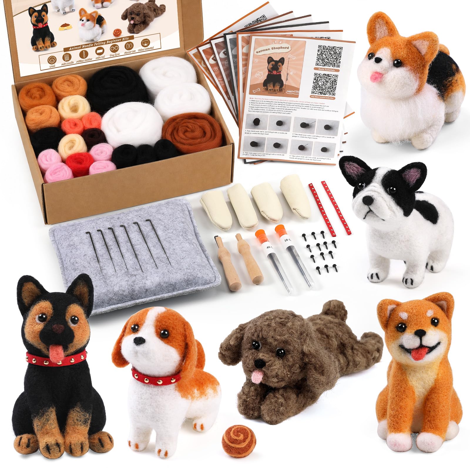 Mayboos 6 Pcs Needle Felting Kit, Felting Kits for Beginners (Cute Dog)