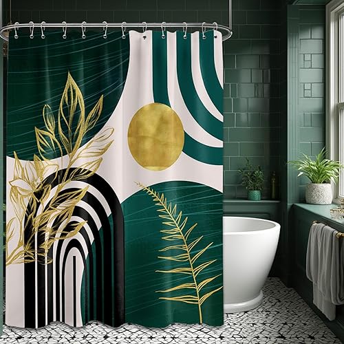 Miniatura 58 de Cortina de ducha moderna de mediados de siglo en blanco y negro, cortinas de ducha para hombre, juego de decoración de baño para hombres, patrón