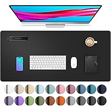 Aothia Non-Slip Waterproof PU Leather Desk Pad Protector for Mouse, Writing Desk, Office, Home, Laptop Blotter, 23.6" x 13.7", Black