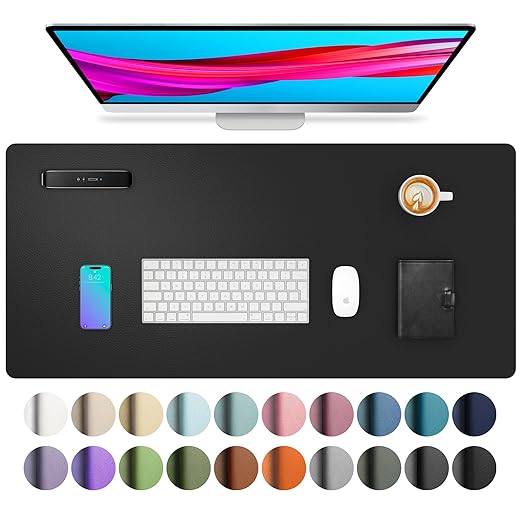 Desk Pad Protector,Mouse Pad/Mat,Non-Slip PU Leather Desk Blotter,Laptop Desk Pad,Waterproof Writing Pad for Office and Home (Black,23.6" x 13.7")