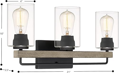 Miniatura 5 de Amos Moderna lámpara de tocador de 3 luces, lámpara industrial de pared con pantalla de vidrio transparente y madera clara pintada a mano para baño,