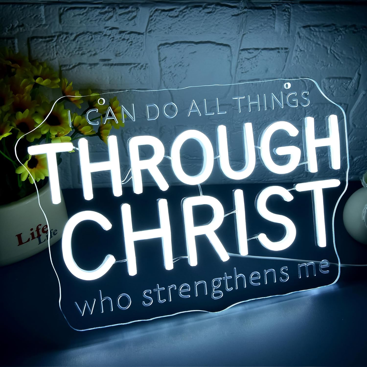 I Can Do All Things Through Christ Neon Sign Dimmable LED Neon Light for Christian Wall Decor Bible Verse Neon Light for Bedroom Church Decor Birthday Gift for Faith Enthusiasts Size 13.8*9.2in(GLNP211)