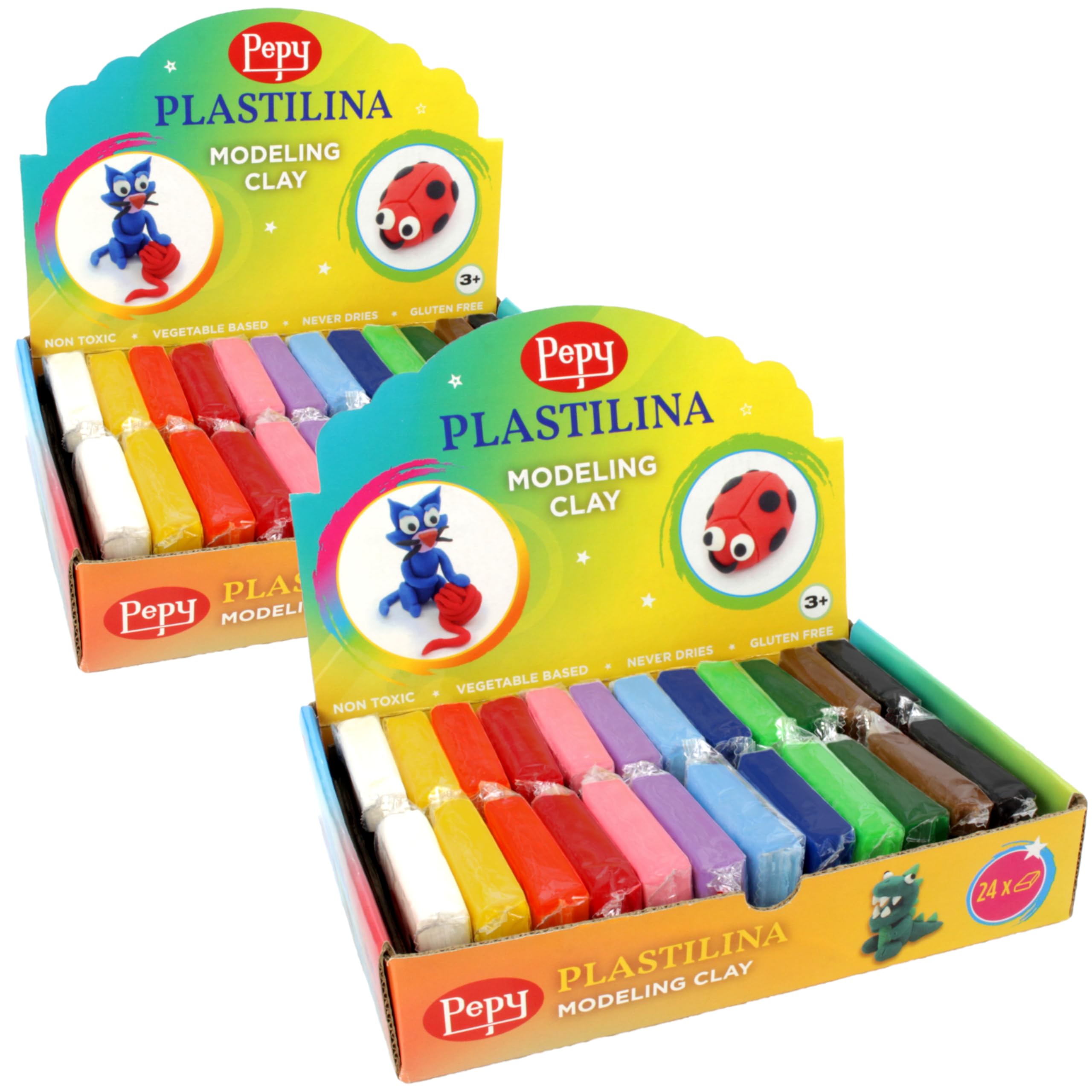 Plastilina Reusable and Non-Drying Modeling Clay Gift Set; Set of 48 Bars, 1.4 Ounce Each, 4 Each of 12 Colors, Perfect for Arts and Crafts Projects, Multicolor