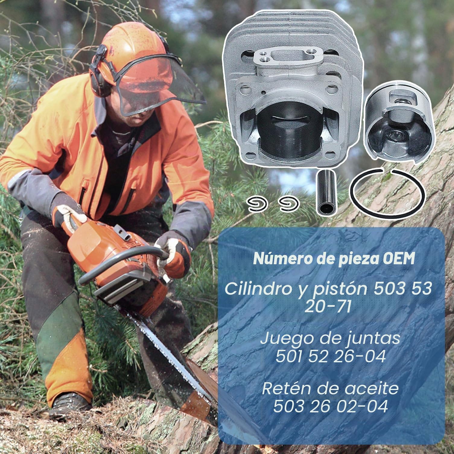 Kit de Pistón y Cilindro para Husqvarna 61 y Jonsered 625 630 Motosierra, AUMEL Cilindro + Pistón + Juntas + Sello de Aceite + Bujía Piezas de Repuesto Accesorio 26 in 1