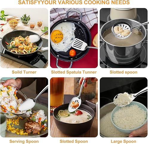 Miniatura 3 de Juego de utensilios de cocina de acero inoxidable 304, 11 piezas de utensilios de cocina de metal con espátula, cucharón, espumador, tornero,