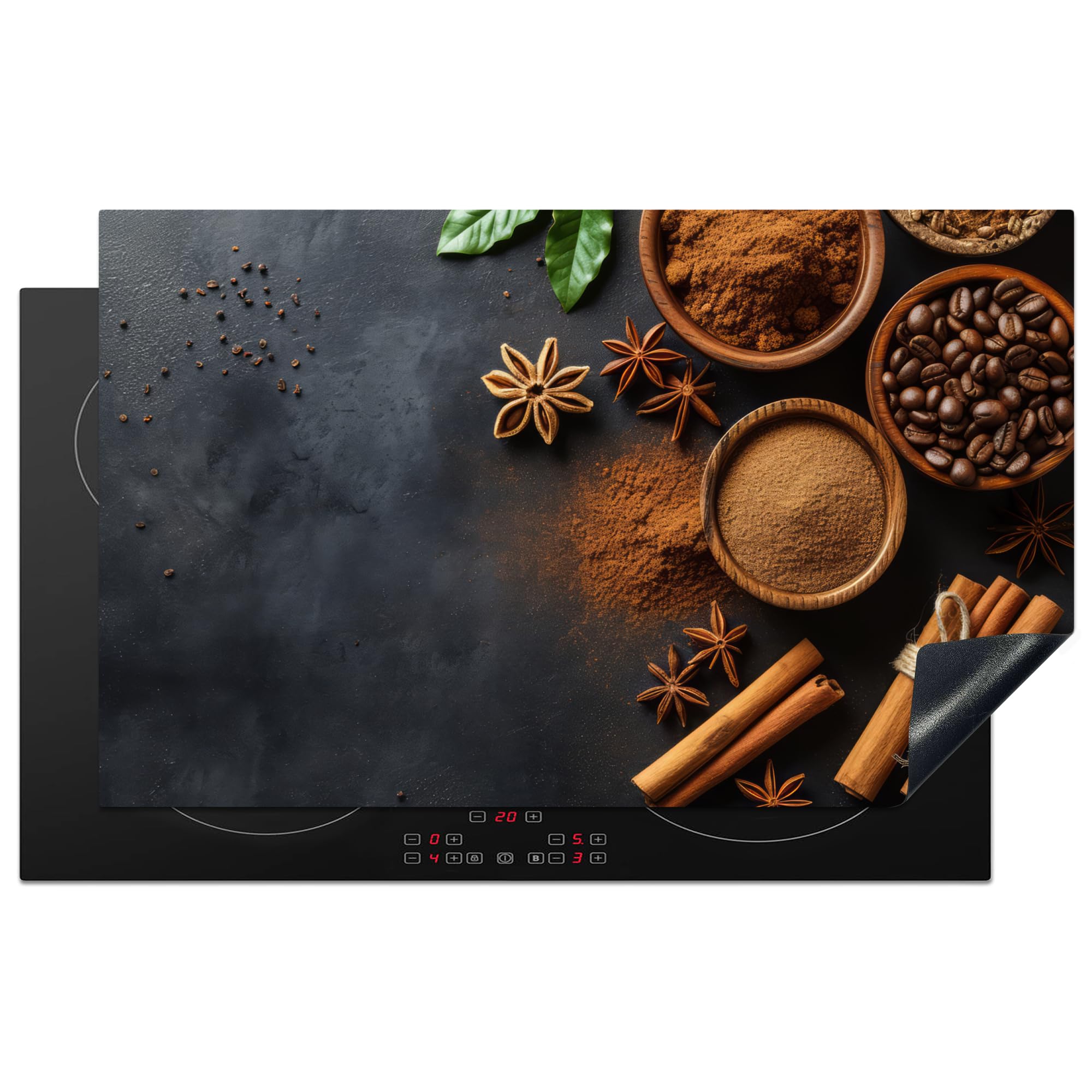 KitchenYeah© Induction Hob Protector Mat 20.5"x33.5" / 85x52 cm Cooker Top Protectors Cover Ceramic Covers Electric Hobs Vinyl Cinnamon - Concrete - Coffee - Cinnamon Sticks - Spices