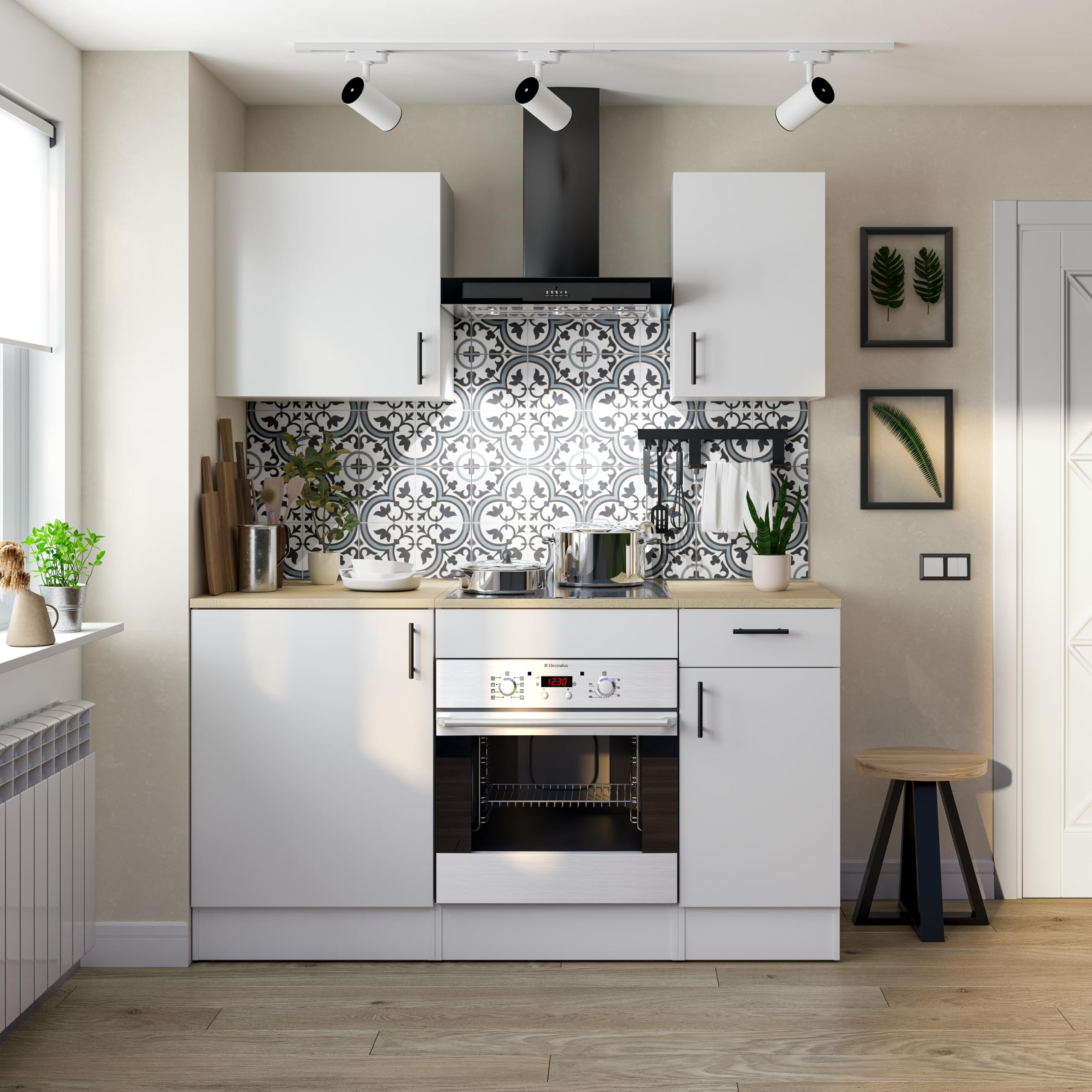 Mobelcenter, Mueble Bajo de Cocina de 40 cm, Módulo 1 Puerta Reversible 1 Cajón, Acabado Color Blanco Brillo y Roble Canadian, Medidas: Ancho: 40 cm x Fondo: 60 cm x Alto: 90 cm (1535)