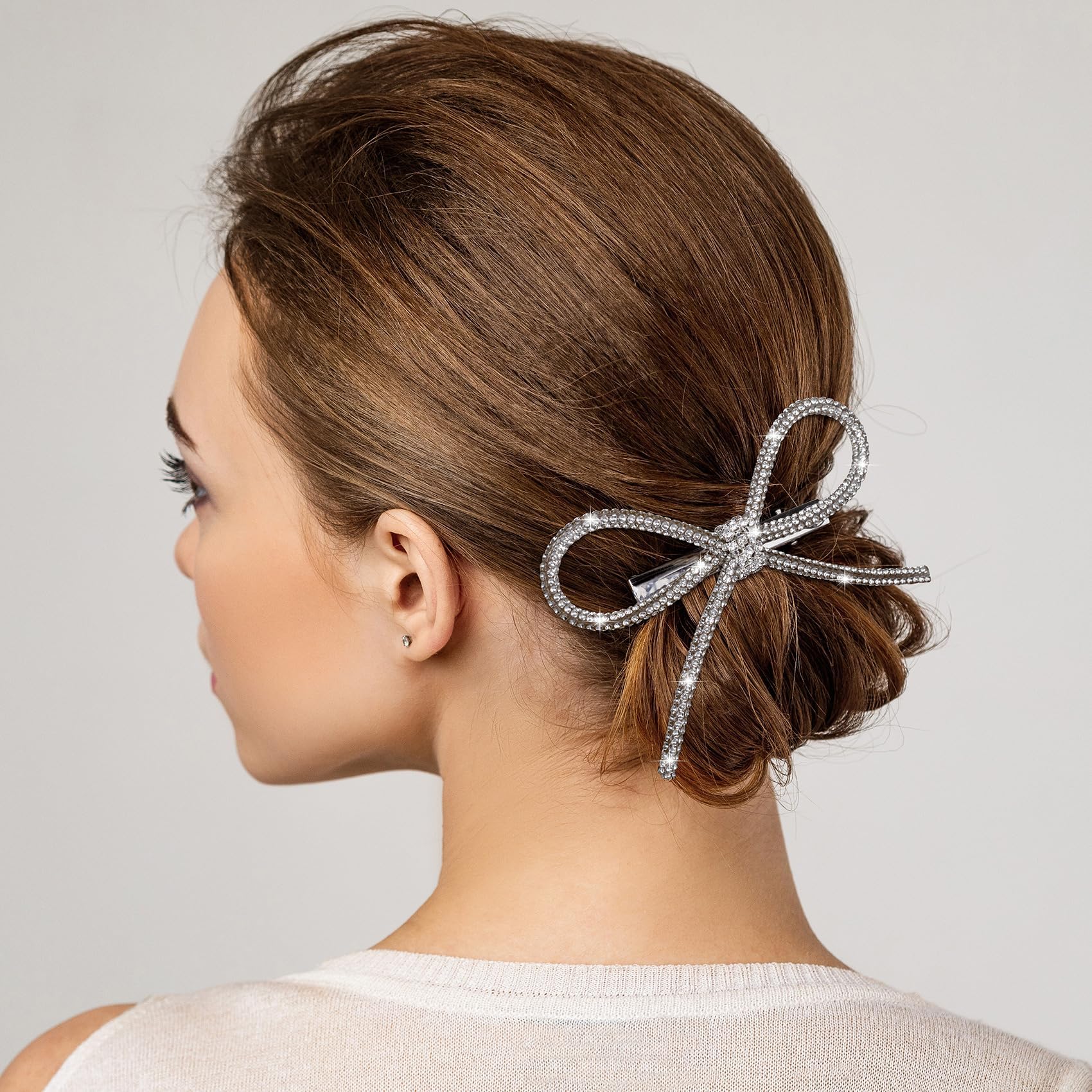 Bow Crystal Barrette Clip, 2 Pieces Crystal Rhinestone Bowknot