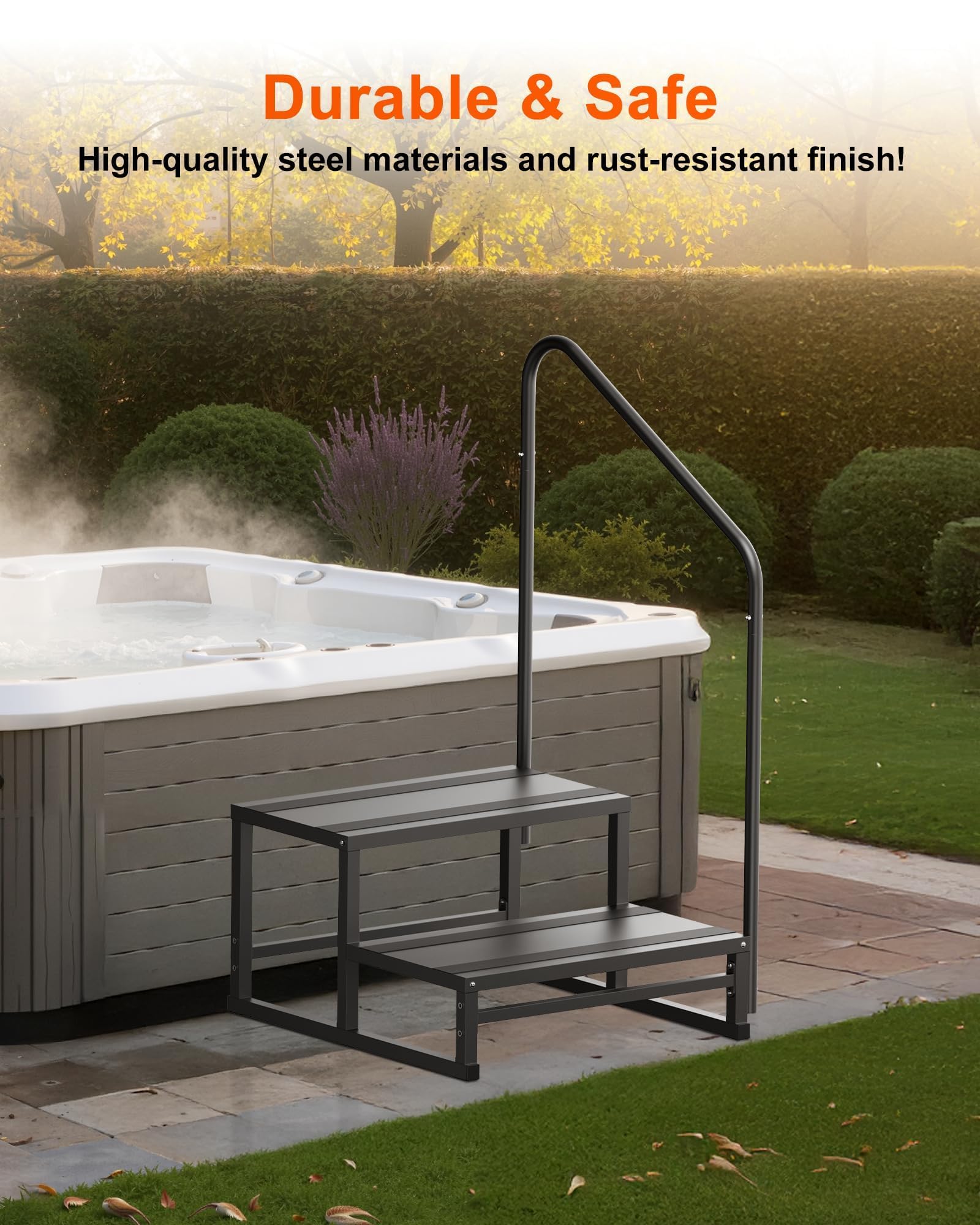 YOLANDO Escalones de RV con pasamanos, escaleras RV de 2 escalones con pasamanos para ancianos y niños, plataforma ancha para bañera de hidromasaje, cámper, casa móvil, porche, piscina, spa, escaleras