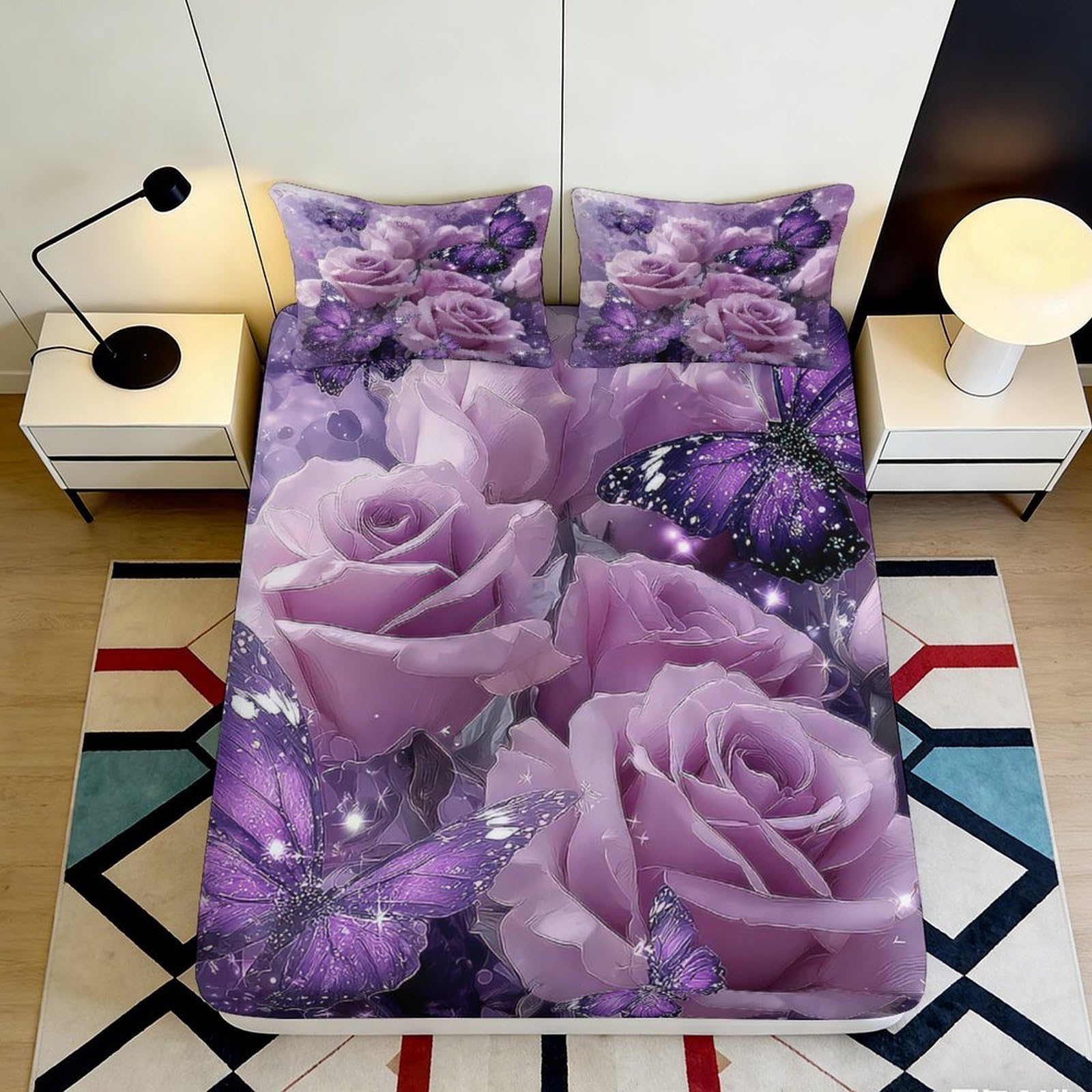 3D Printed Colorful Motorbike Fitted Sheet Microfiber Deep Pocket Anti-Slip Bedroom Bedding Full Wrap Motor Mattress Fitted Cover 200x200x25cm