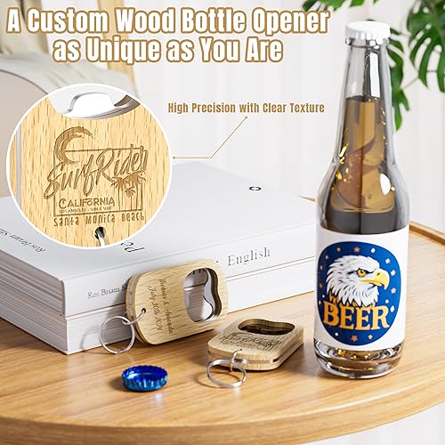 Miniatura 4 de 15 llaveros de madera personalizados para abrebotellas de cerveza, grabado con láser, cualquier logotipo de texto para bares, familiares, recuerdos
