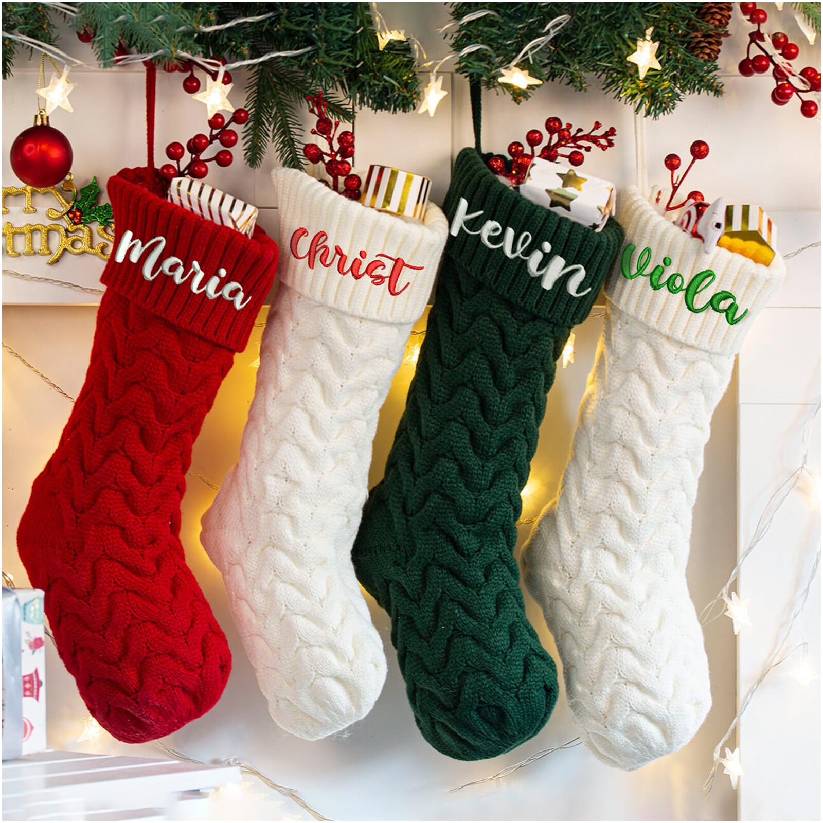 HUTARIO Personalized Christmas Stockings with Names Embroidery, 18
