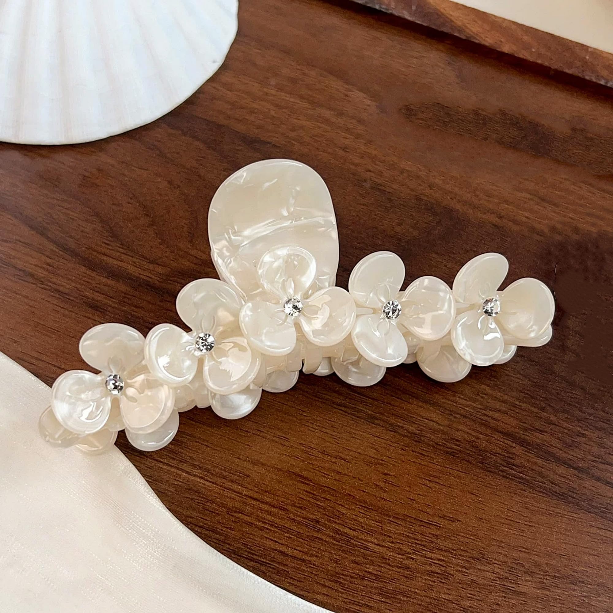 Mollette per capelli grandi da donna, fatte a mano, in acetato di cellulosa, a forma di fiore, per capelli sottili e spessi, con strass, eleganti, a forma di guscio di tartaruga