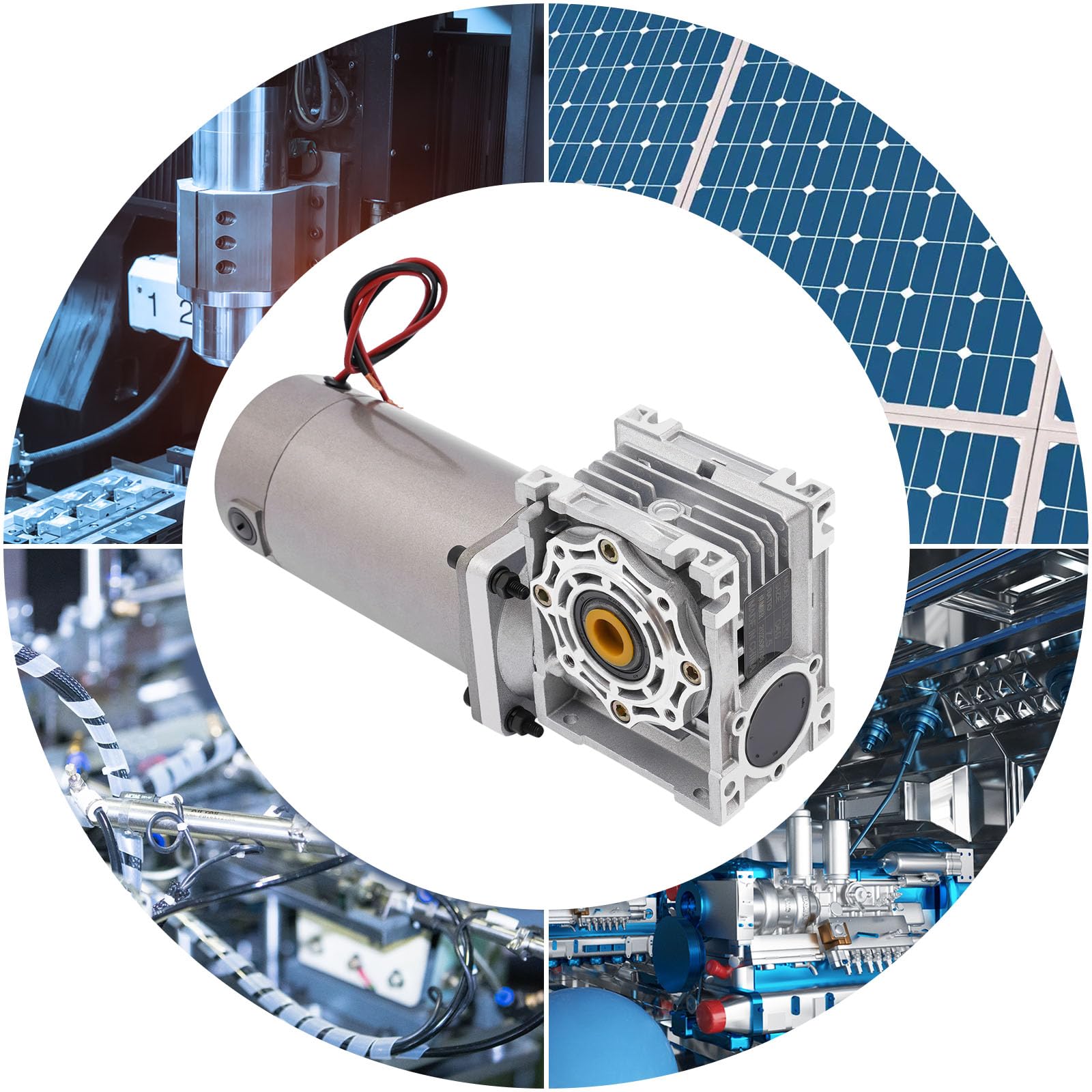 Motor reductor Worm Gear de 300 W | Motor eléctrico RV engranaje helicoidal DM09 NLRV-040, DC 24 V, autobloqueante, plata, IP65