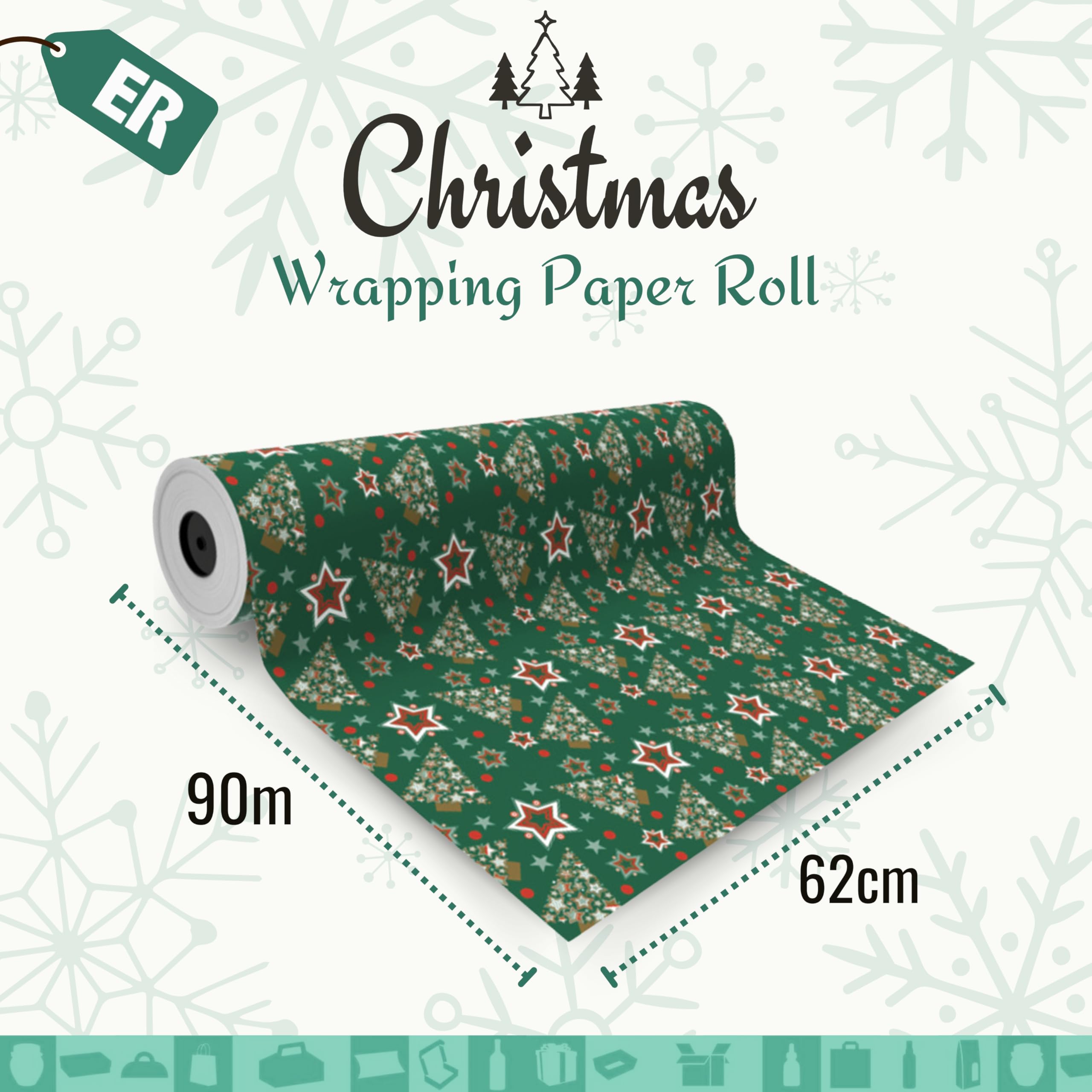 Geschenkpapier Rolle Weihnachtsbäume 62 cm x 90 m – Robustes Weihnachts-Geschenkpapier für Läden, Geschenke und Feiern | Espirito Rebelde