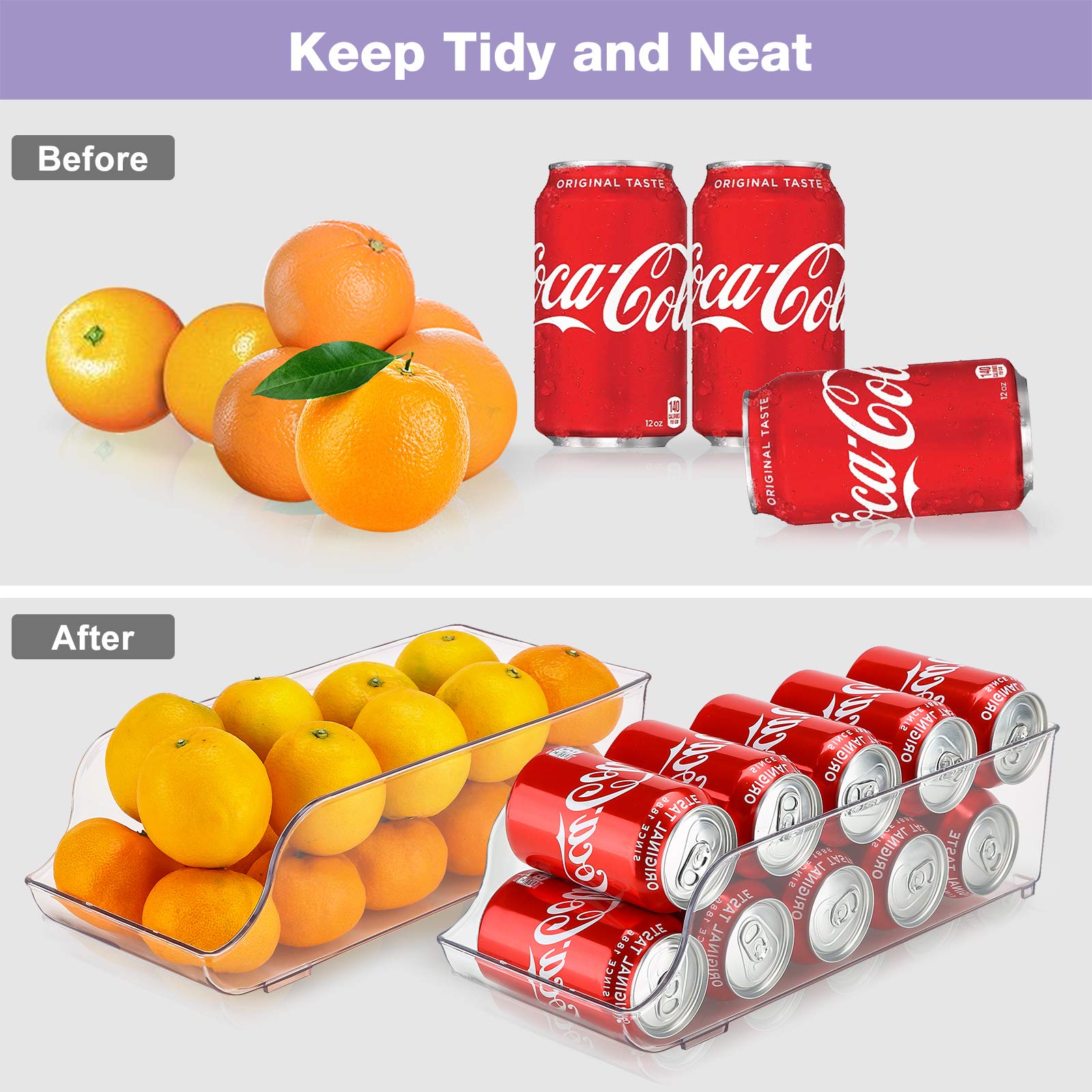 Puricon Portalattine per Frigorifero 2 Pezzi, Contenitori Alimenti Organizzatori per Dispensa, Cucina, Frigo, Armadietti, Ripiani, Bagno Porta Lattine Bevanda Soda Coca Cola Fanta Birra Merenda
