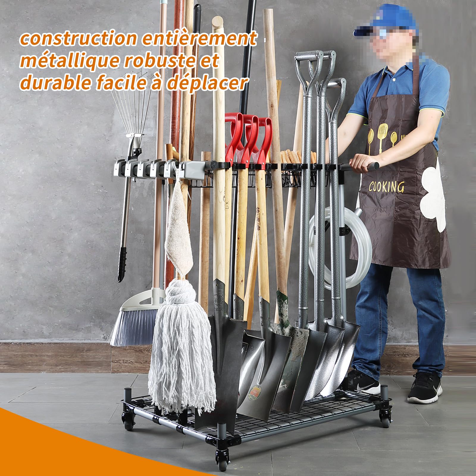 Étagère de Rangement Polyvalente pour Outils de Jardin avec Stockage Classifié pour Chariot de Matériel Agricole Lourd